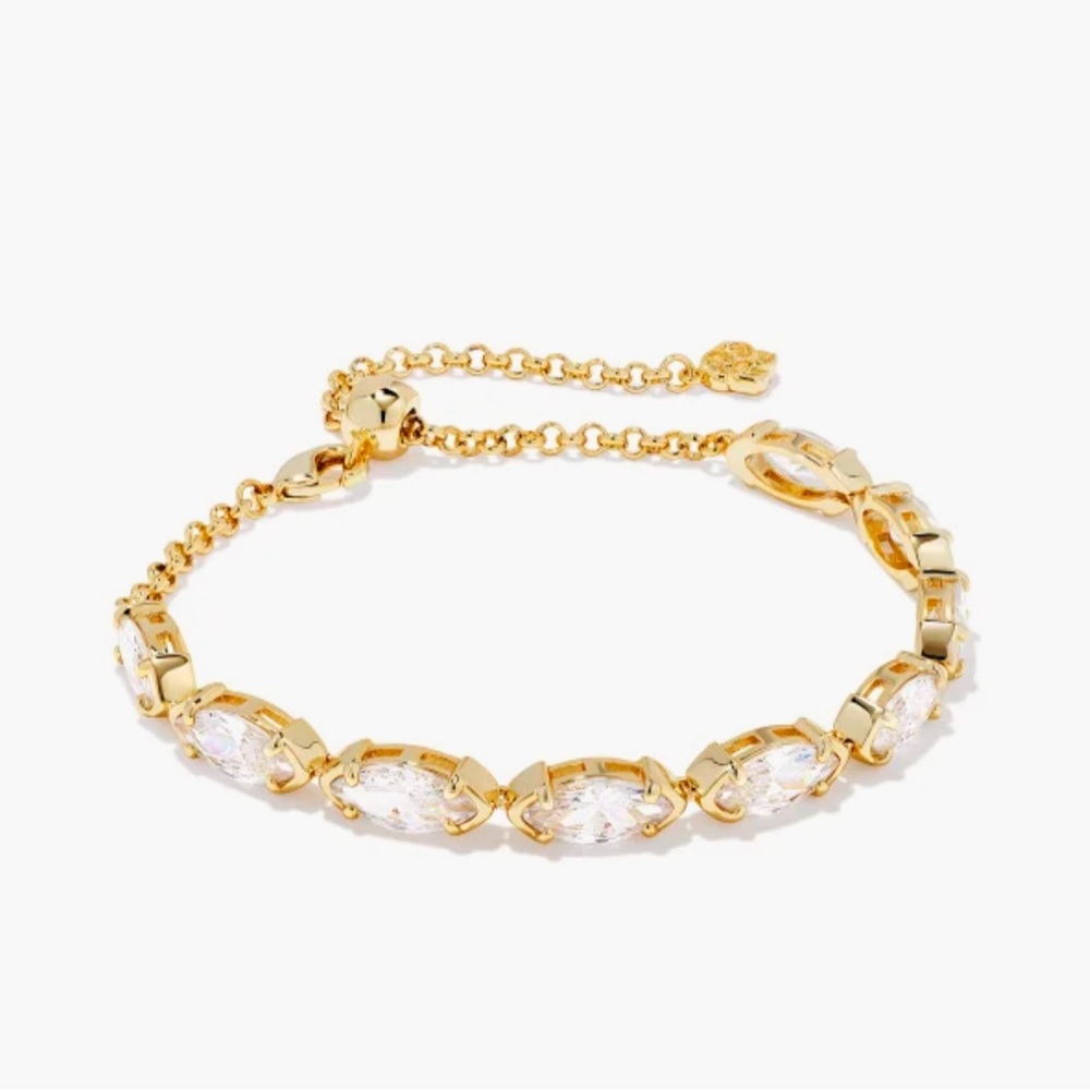 Kendra Scott Genevieve Gold Delicate Chain Bracelet in White Crystal